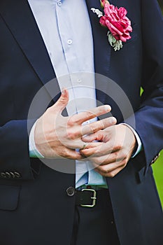 Close-up of elegance man hands with ring