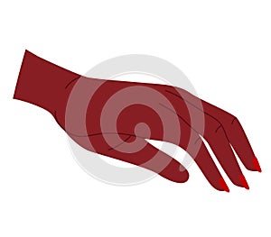 Close up of elegant female hand with red nails, Burgundy hand drawing with detailed fingers and fingernails. Elegant