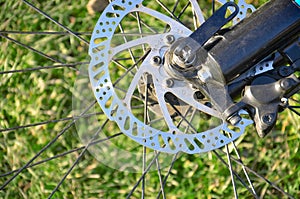 Close-up element bicycle wheel brake disk. Bicycle hub