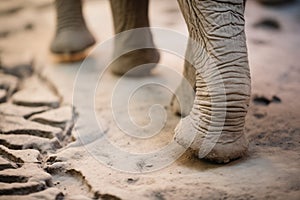 close-up of elephant footprints on muddy trail