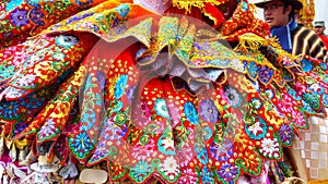 Close up of the embroidered skirt, Ecuador photo