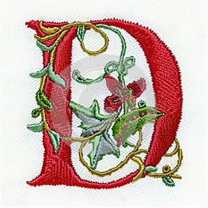 A close up of a embroidery design of a letter d