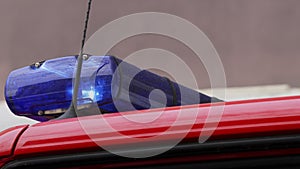 Close-up of an Emergency Siren Flashing Lights on a Fire Truck. Concept of Home or Property Insurance, 911 Emergency