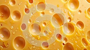 close-up of Emmenthal type cheese seen from above, in pieces