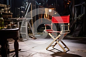 close-up of empty directors chair on a horror movie set