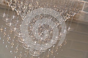 Close-up of empty glasses of champagne or wine are on the table at the ceremony
