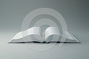 Close Up of Empty Open Book on Grey Background Document and Page Concept Mock Up 3D Rendering