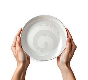 Close-Up of Empty Plate Held by Hands Isolated on White Background