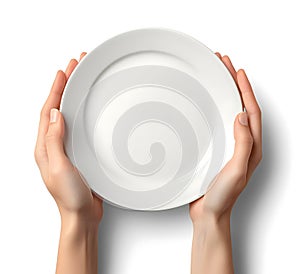 Close-Up of Empty Plate Held by Hands Isolated on White Background