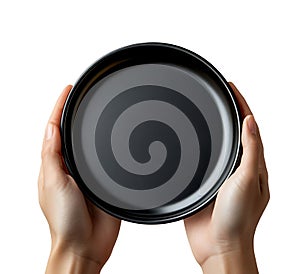 Close-Up of Empty Plate Held by Hands Isolated on White Background