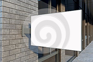 Close up of empty urban rectangular stopper on brick building exterior. Pub or restaurant concept. Mock up, 3D Rendering