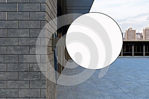 Close up of empty urban round stopper on brick building exterior. Pub or restaurant concept. Mock up, 3D Rendering