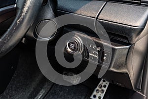 Close up engine car start button.