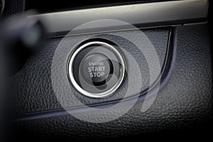 Close up engine car start button. Start stop engine modern new car button,Makes it easy to turn auto mobile on and off. a key fob