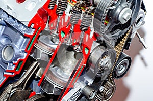 Close-up of engine piston and cylinder cross section