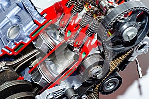 Close-up of engine piston and cylinder cross section