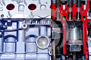 Close-up of engine piston and cylinder cross section