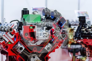 Close-up of engine piston and cylinder cross section