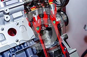 Close-up of engine piston and cylinder cross section