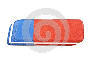 Close up of an eraser on white background photo