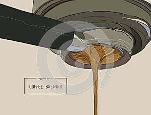 Close-up of espresso pouring from coffee machine. Professional c