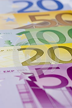 Close-up of euro banknotes