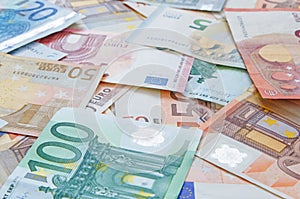 Close up of European currency banknotes