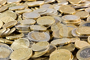 Close up of euros coins heap