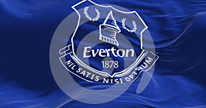 Close- up of the Everton FC flag waving in the wind