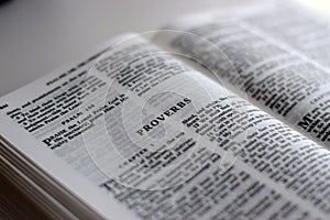 Close up examination of Proverbs in the Bible photo