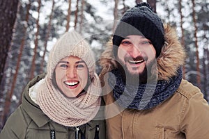 Close-up of exhilarated family during the winter walk