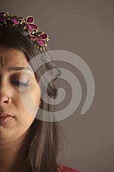 Close up of an exotic brunette indian woman features