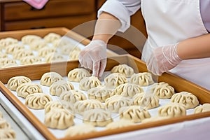 Close-up of expert hands skillfully making delicious dumplings for sale