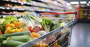 A Close-Up Exploration of a Shopping Cart Overflowing with Goods