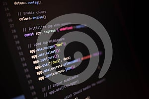 Close-up of Express.js backend setup showing middleware configuration including security, CORS, logging, and body parsing, ideal
