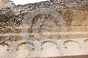 Close up exterior of an ancient cave dwelling at Cappadocia.