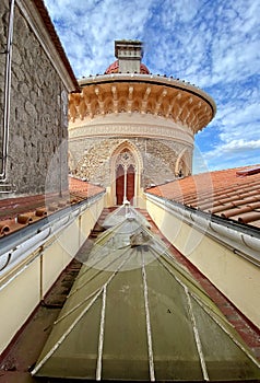 Close up of the exterior of the historic Monserrate Palace near Lisbon, Portugal