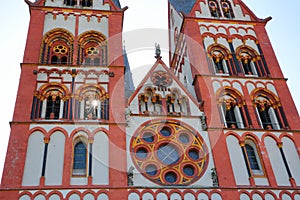 Close-up on the external facade of the Cathedral of Limburg an der Lahn, Hesse, Germany