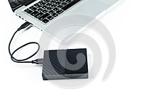 Close up of external hard disk drive for connect to laptop. HDD