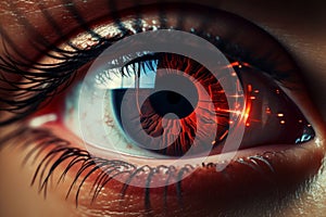 close-up of an eye with an artificial retina. Future technologies for recognizing the environment through scanning using