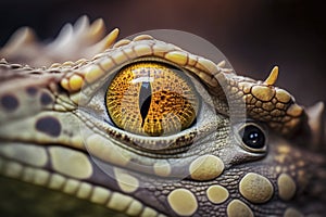 A close up of an eye of a crocodile
