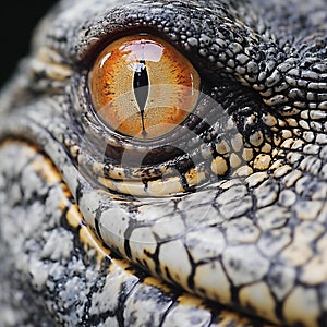 Close up of the eye of a crocodile, extreme closeup