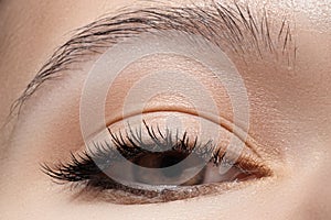 Close-up eye with fashion light make-up, long eyelashes