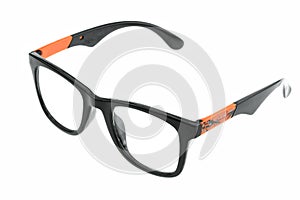 Close up of eye glasses isolated on white background