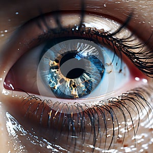 Close-up of an eye with glittering eyeshadow generated by artificial intelligence