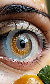 Close-Up of Eye with Heterochromia and Water Droplets photo