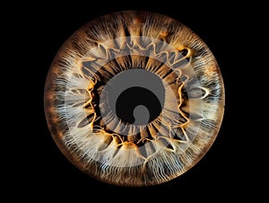 Close up of eye iris on black background