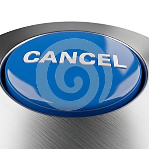 Close-up of a Blue Cancel Button with Metallic Trim on a White Background stop abort