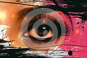 Close-up of an eye with warm tones and abstract light effects photo