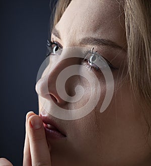Close up eye woman crying with tears